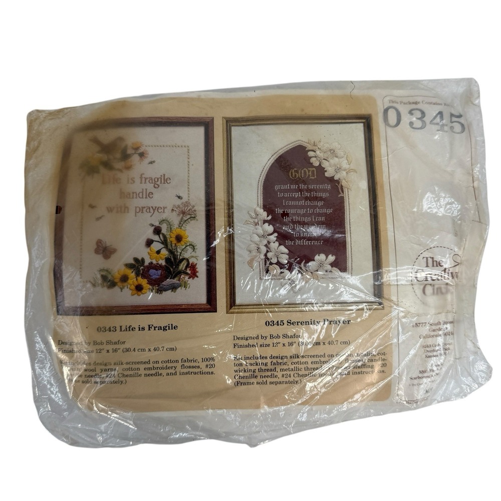 Vtg Crewel Krewel Life Is Fragile Handle PrayerThe Creative Circle 0345 1986 USA